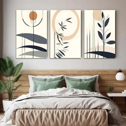 3pcs Lines, Mountains, Sun Minimalist  Metal Print Ready to Hang Art