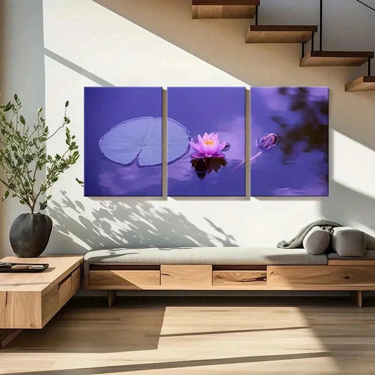 3pcs Pink Lotus Beautiful Flower Modern Wall Art Set Canvas Framed 40x60cm - High Quality Print 100% Australian Made Wall Canvas Ready to Hang