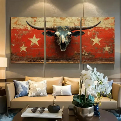 3pcs Aztec Bull Skull Country Style Metal Print Ready to Hang Art