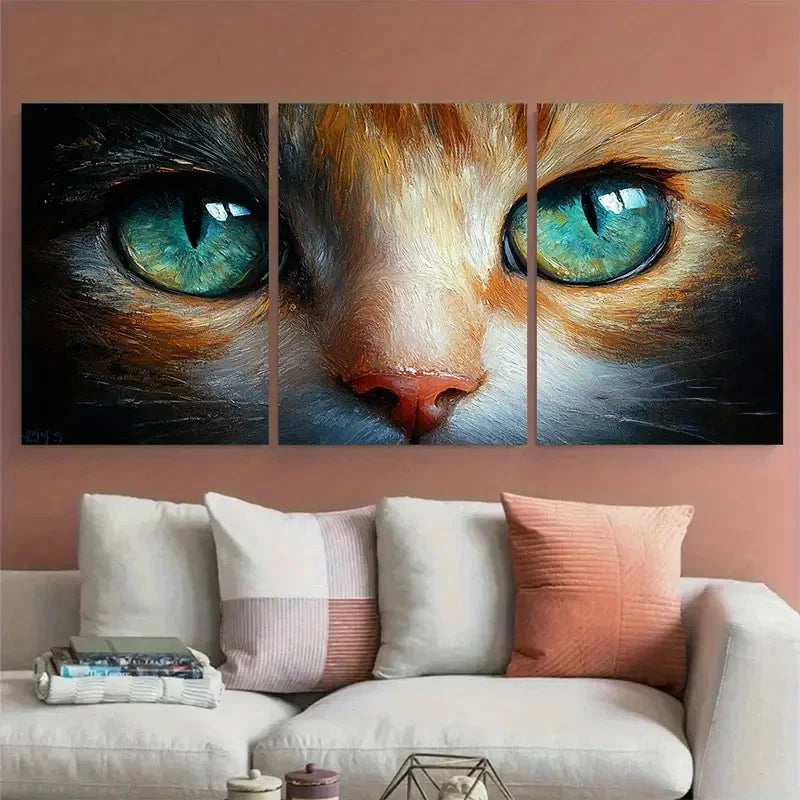 3pcs Cat Animal Eyes Closeup Illustration Metal Print Ready to Hang Art