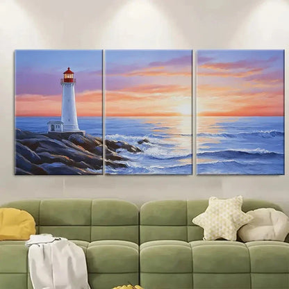 3pcs Lighthouse Sunset Coastal Metal Print Ready to Hang Art