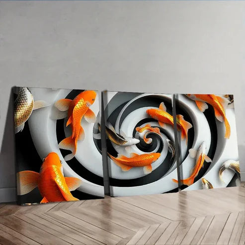 3pcs Goldfish Vortex Orange Sky Perfect Wall Art Set Canvas Unframed - High Quality Print 100% Australian Made Wall Canvas