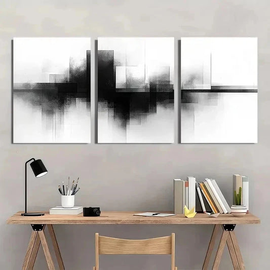3pcs Black White Industrial Line Pattern Perfect Wall Art Set Canvas Framed 40x60cm - High Quality Print 100% Australian Made Wall Canvas Ready to Hang
