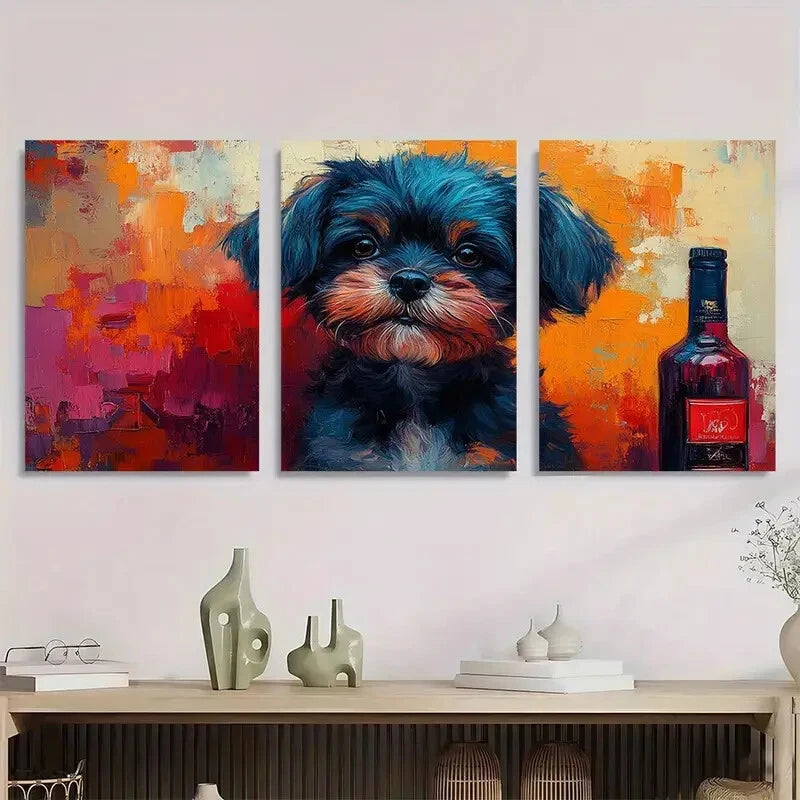 3pcs Vibrant Colorful Abstract Dog Metal Print Ready to Hang Art
