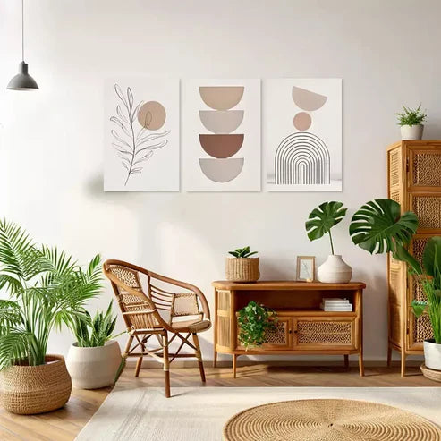 3pcs Bohemian Abstract Art with Golden Wall Art Set Canvas Unframed - High Quality Print 100% Australian Made Wall Canvas