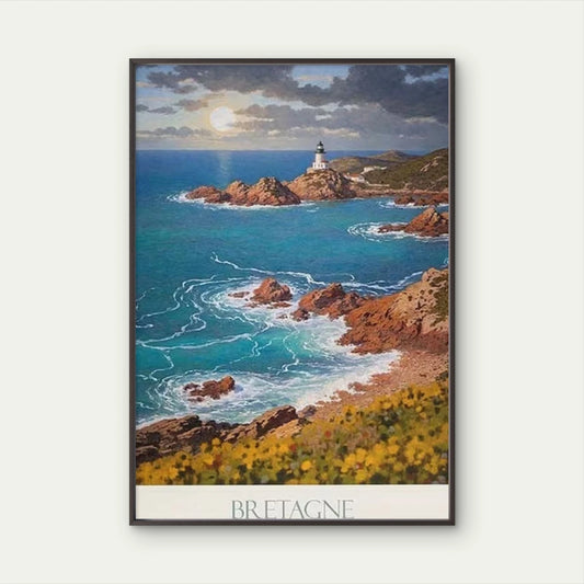 Brittany France Brehat Peninsula Lighthouse Travel Poster Print Wall Art