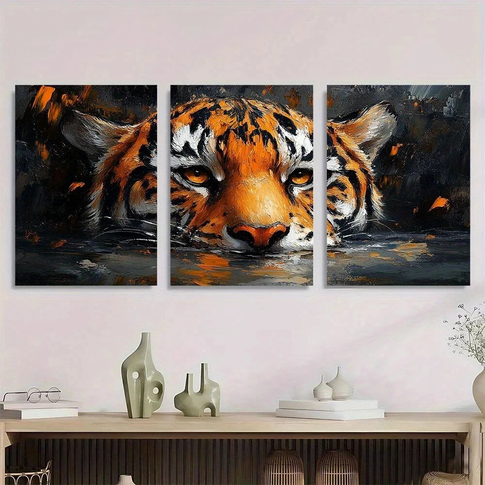 3pcs Oil Painting Animal Series Tiger Metal Print Ready to Hang Art