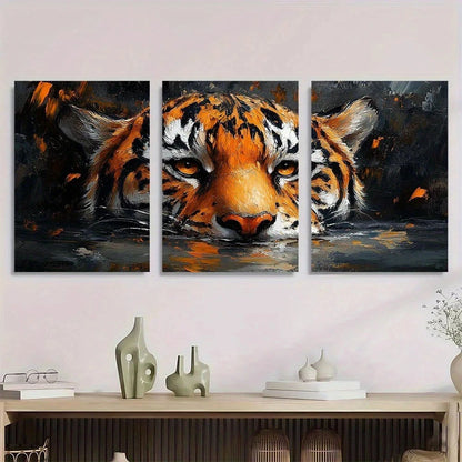 3pcs Oil Painting Animal Series Tiger Metal Print Ready to Hang Art