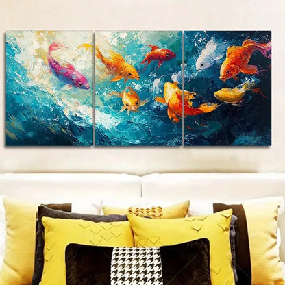 3pcs Featuring An Infinite School Of Fish Metal Print Ready to Hang Art