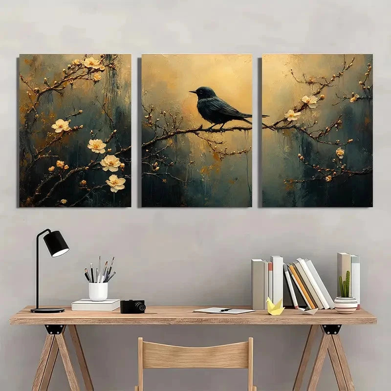 3pcs Whimsical Dog & Blossom Design Perfect Wall Art Set Canvas Framed 40x60cm - High Quality Print 100% Australian Made Wall Canvas Ready to Hang