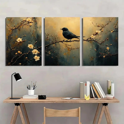 3pcs Whimsical Dog & Blossom Design Perfect Wall Art Set Canvas Framed 40x60cm - High Quality Print 100% Australian Made Wall Canvas Ready to Hang