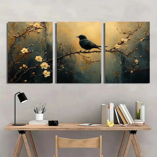 3pcs Whimsical Dog & Blossom Design Perfect Wall Art Set Canvas Framed 40x60cm - High Quality Print 100% Australian Made Wall Canvas Ready to Hang