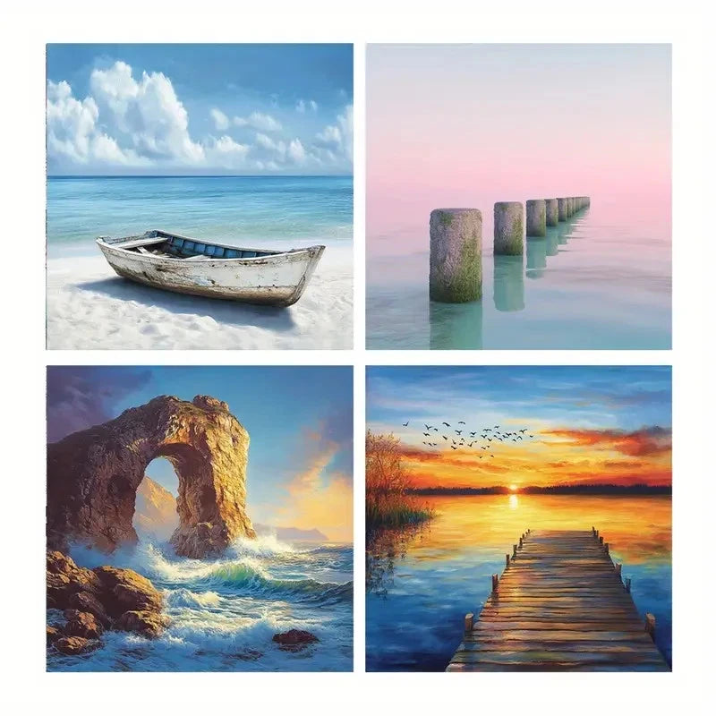 4pcs Stone Pillar Square Wall Art  Wall Art Canvas Framed