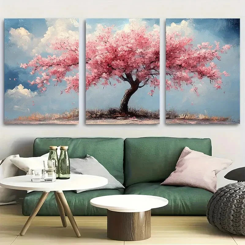 3pcs Romantic Cherry Blossom Tree Metal Print Ready to Hang Art