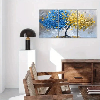 3pcs Blue and Yellow Tree Art Print Metal Print Ready to Hang Art
