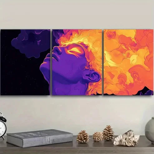 3pcs Purple Abstract Face Design Wall Art Set Canvas Unframed – High Quality Print 100% Australian Made Wall Canvas