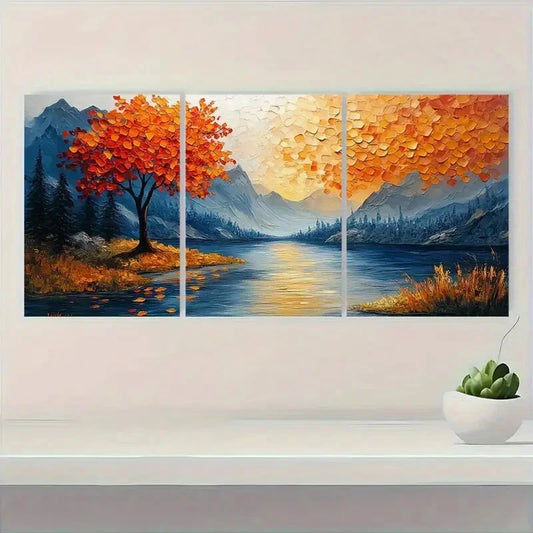3pcs Boho Mountain River Landscape Forest Scene Metal Print Ready to Hang Art
