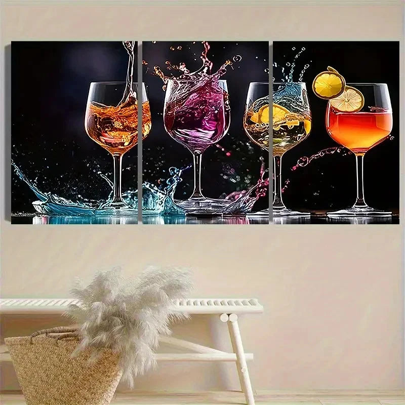 3pcs Cocktail Splash Photography Vintage Wall Art Set Canvas Framed 50x70cm - High Quality Print 100% Australian Made Wall Canvas Ready to Hang