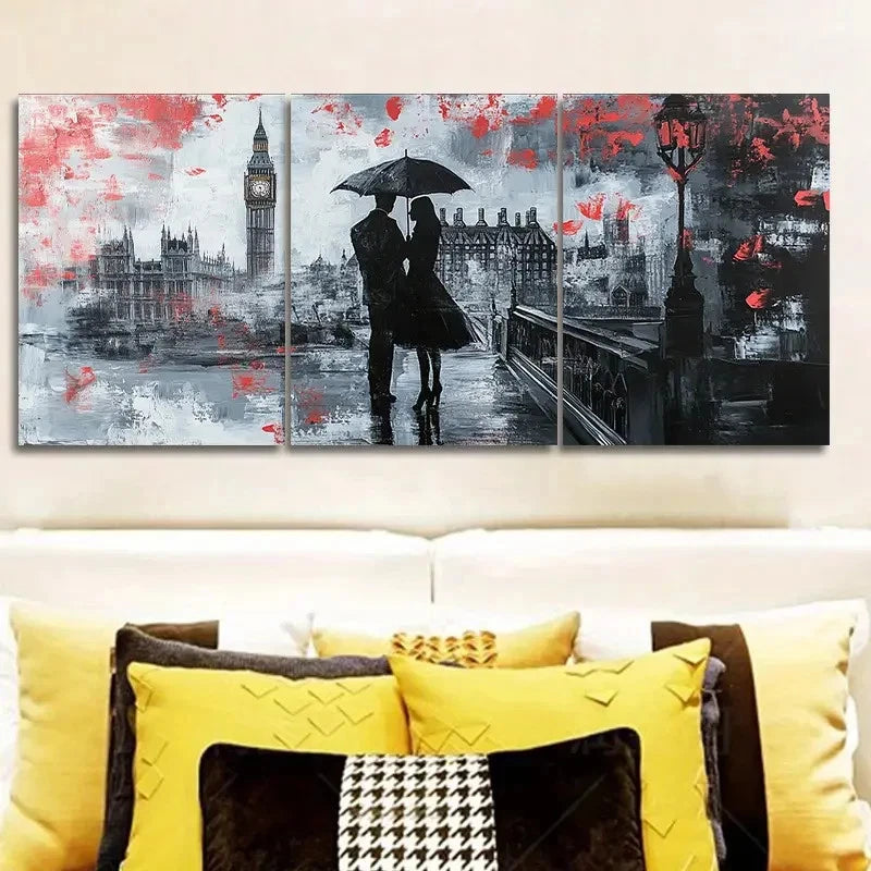 3pcs Big Ben Couple Printed Painting Metal Print Ready to Hang Art