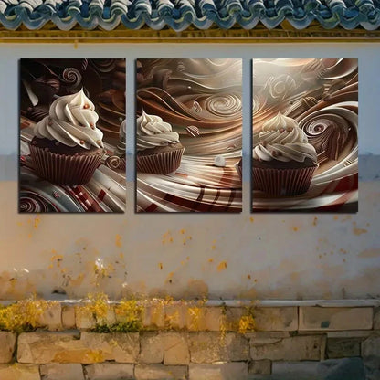 3pcs Vibrant Chocolate Cake Illustration Metal Print Ready to Hang Art