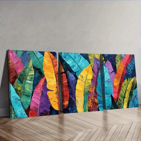 3pcs Coloured banana leaves Wall Art Canvas Unframed - High Quality Print 100% Australian Made Wall Canvas