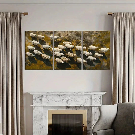 3pcs Sheep Abstract Animal Art Nature Landscape Metal Print Ready to Hang Art