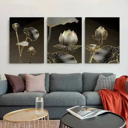 3pcs Abstract Wall Art Lotus Flower Art Canvas Unframed - High Quality Print 100% Australian Made Wall Canvas