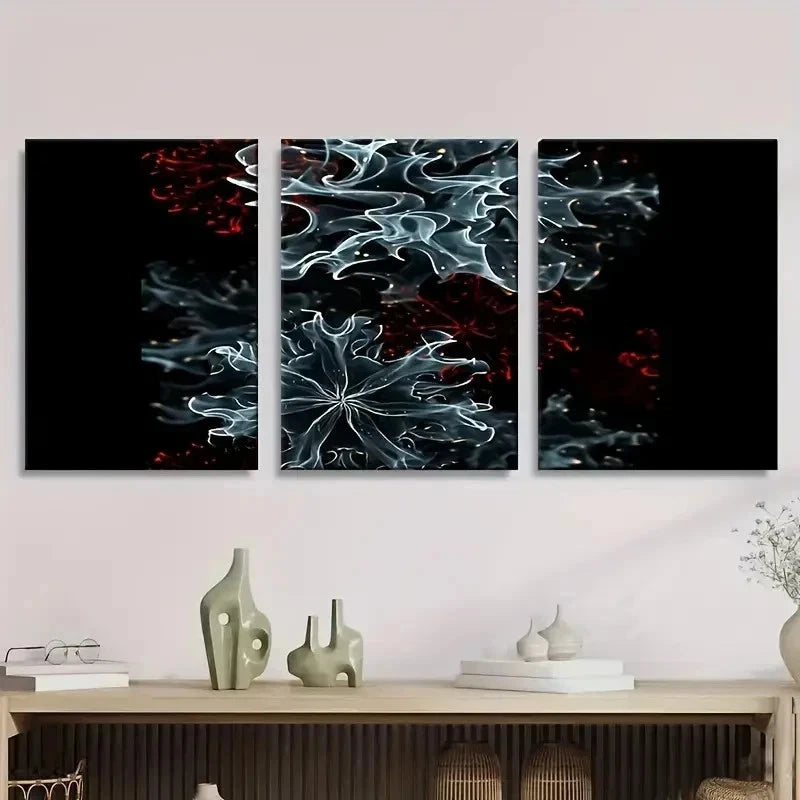 3pcs Abstract Black Red Blue Swirls Wall Art Set Canvas Framed 40x60cm - High Quality Print 100% Australian Made Wall Canvas Ready to Hang