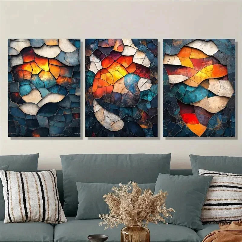 3pcs flat, Fragmented mosaic wonder Metal Print Ready to Hang Art