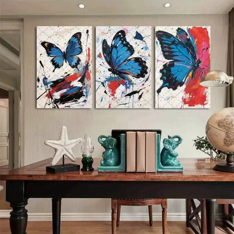 3pcs Painting Colorful Butterfly Pop Metal Print Ready to Hang Art