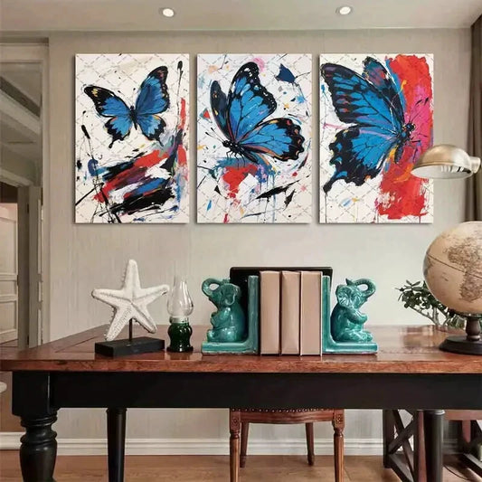 3pcs Painting Colorful Butterfly Pop Metal Print Ready to Hang Art