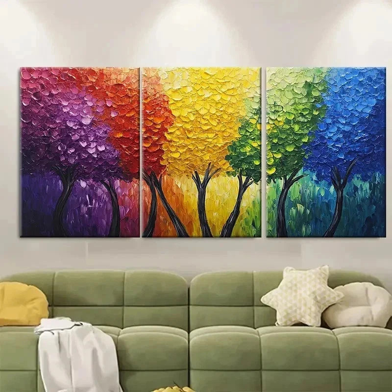 3pcs Colorful Forest Canopy Painting DI  Wall Art Set Canvas Framed 50x70cm - High Quality Print 100% Australian Made Wall Canvas Ready to Hang