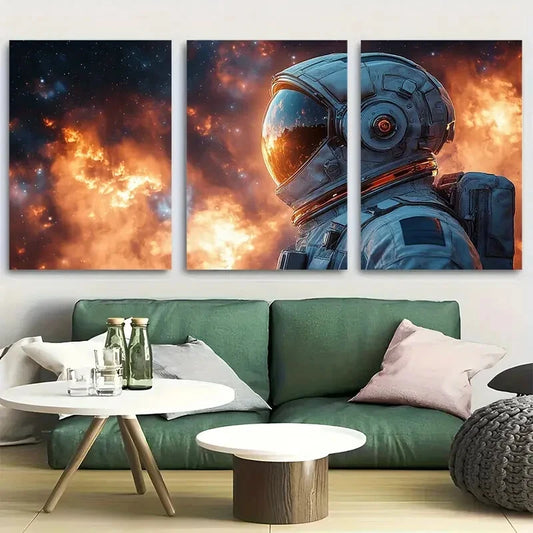 3pcs Vibrant Astronaut Metal Print Ready to Hang Art
