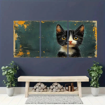 3pcs Black and White Spotted Kittens Metal Print Ready to Hang Art