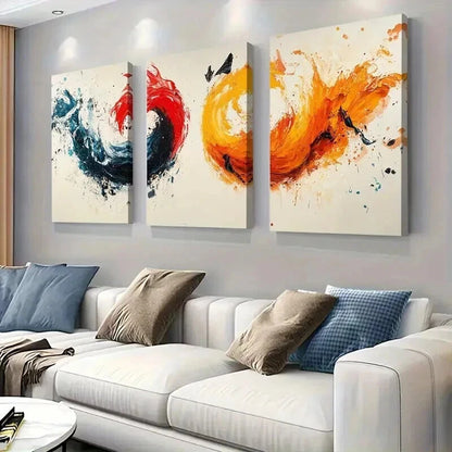 3pcs Bold Red Black Yellow Brushstroke Wall Art Set Canvas Framed 40x60cm - High Quality Print 100% Australian Made Wall Canvas Ready to Hang