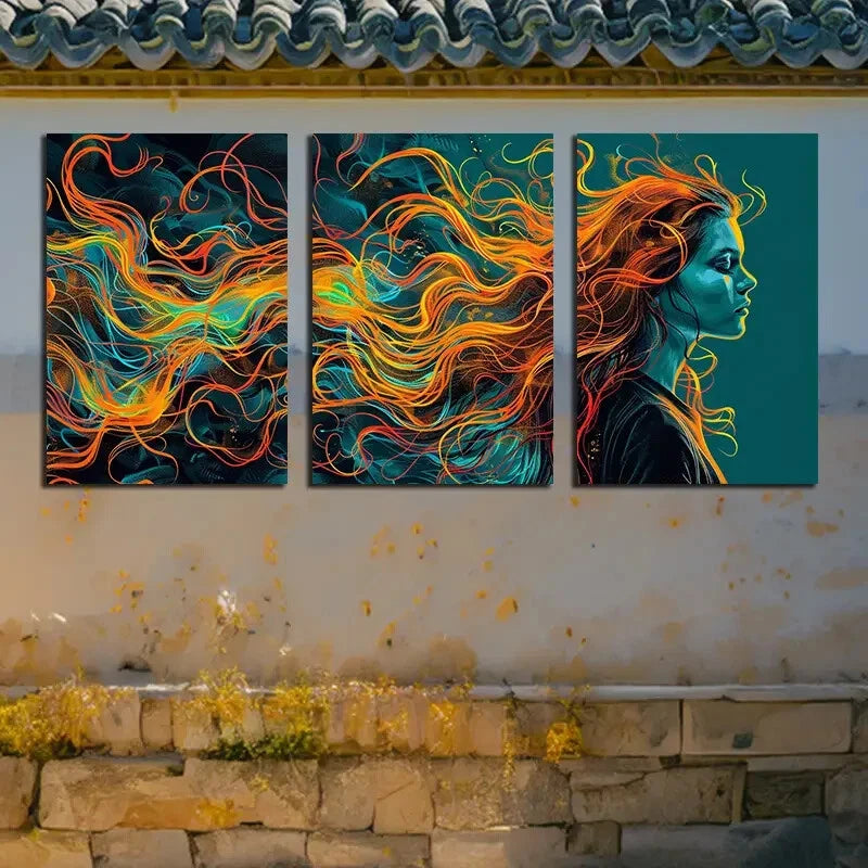 3pcs Rotating Shadows and Flickering Flames Metal Print Ready to Hang Art