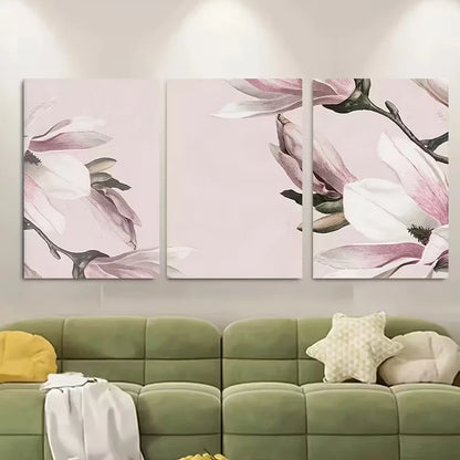 3pcs Light Pink Magnolia Blossom Metal Print Ready to Hang Art