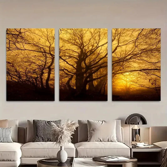 3pcs Foggy Mist Forest Trees Metal Print Ready to Hang Art
