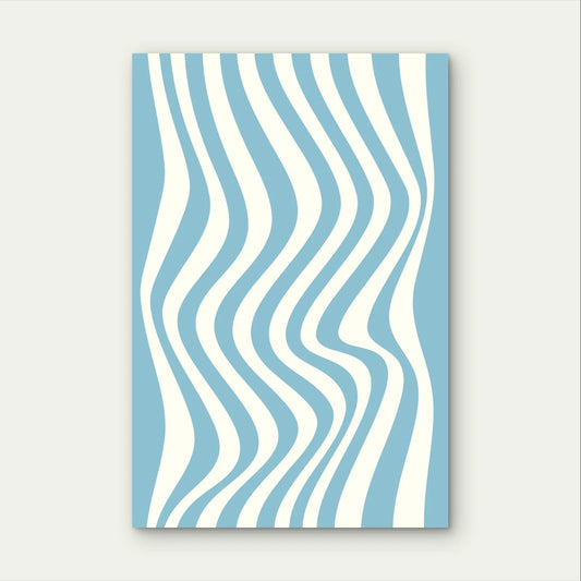 Retro Blue and White Wavy Vertical Stripes 40x60cm Metal Print Ready to Hang