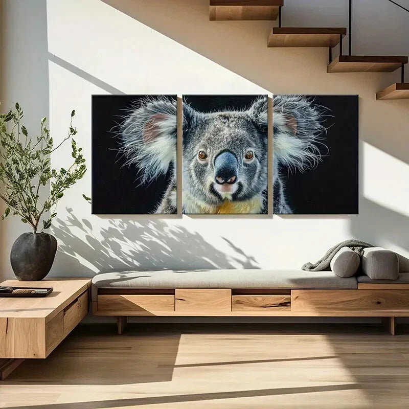 3pcs Koala Portrait Wildlife Art Expressive Eyes Metal Print Ready to Hang Art
