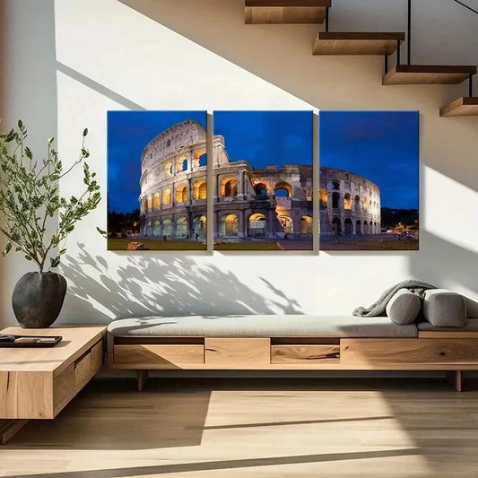 3pcs Italy Rome Colosseum Modern Wall Art Set Canvas Framed 40x60cm - High Quality Print 100% Australian Made Wall Canvas Ready to Hang