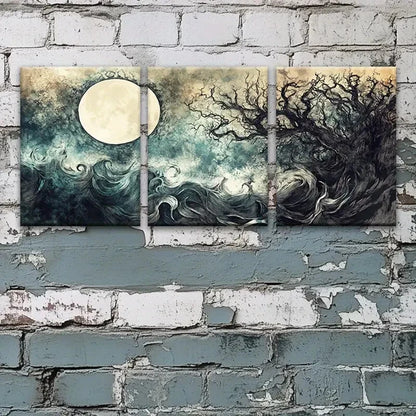 3pcs Dreamy Abstract Moon & Tree Metal Print Ready to Hang Art