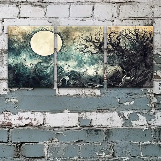3pcs Dreamy Abstract Moon & Tree Metal Print Ready to Hang Art