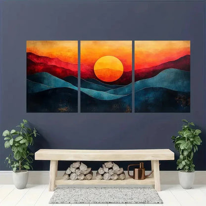 3pcs Modern Abstract Sunset Geometric  Wall Art Set Canvas Unframed - High Quality Print 100% Australian Made Wall Canvas