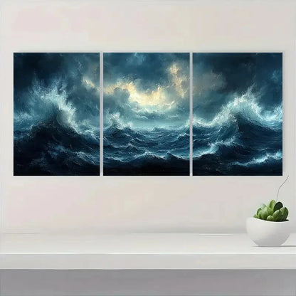 3pcs Moody Thunderstorm Seascape Atmosphere Metal Print Ready to Hang Art