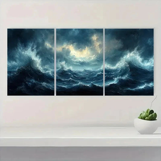 3pcs Moody Thunderstorm Seascape Atmosphere Metal Print Ready to Hang Art