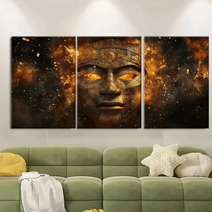 3pcs Inca Golden Mask Art Print Mystical Andean Metal Print Ready to Hang Art