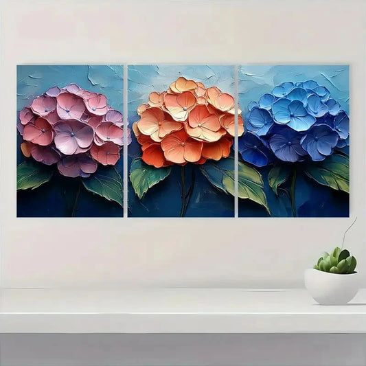 3pcs Orange & Purple Flowers Vibrant Perfect Wall Art Set Canvas Framed 40x60cm - High Quality Print 100% Australian Made Wall Canvas Ready to Hang