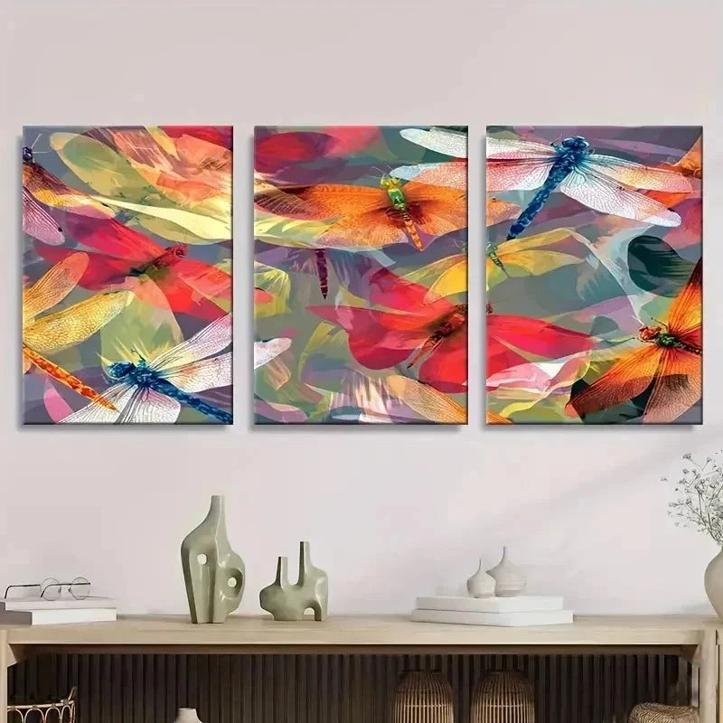3pcs Butterflies And Dragonflies Abstract Wall Art Set Canvas Framed 40x60cm - High Quality Print 100% Australian Made Wall Canvas Ready to Hang