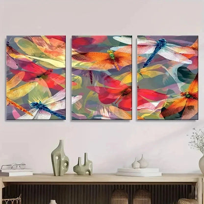 3pcs Butterflies And Dragonflies Abstract Wall Art Set Canvas Framed 40x60cm - High Quality Print 100% Australian Made Wall Canvas Ready to Hang